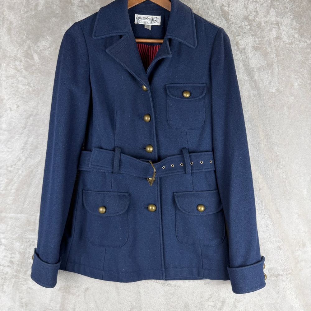 Vintage Navy Blue Belted Military Wool Blend Coat Small Rapscallion